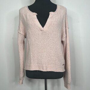 Abercrombie & Fitch Cropped V Neck Slouchy Textured Long Sleeve Sweater